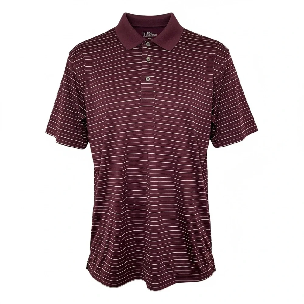 PGA Tour Golf Shirt Mens Large Purple Striped Short Sleeve Moisture Wicking Polo - Picture 1 of 7